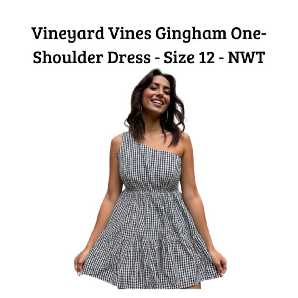 Vineyard Vines - Gingham Seersucker One Shoulder Dress - Size 12